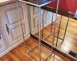 Glass and silver bamboo plant stand - 36" tall x 13" square
