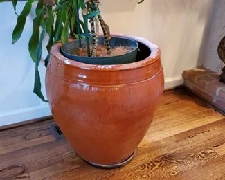 Dark orange colored ceramic planter - 22" tall  x 18" diameter