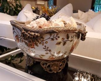 china bowl  in footed brass frame - 