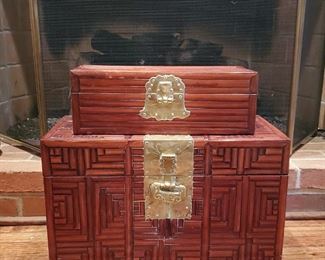 Set of bamboo boxes - Large box is11" tall x 18" wide x 16" deep