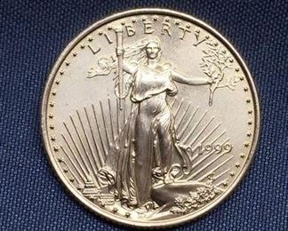 1999 United States 1/4 Ounce 999.9 Fine Gold Eagle Gold Bullion Round Coin