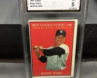 GMA Graded 1961 Topps #478 ROGER MARIS Yankees AL MVP Vintage Baseball Card - EX 5