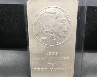 10 Troy Ounces .999 Fine Silver Indian Head Silver Bullion Bar