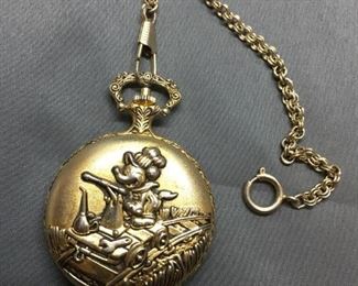 Disney Mickey Mouse Gold Tone Pocket Watch from Estate