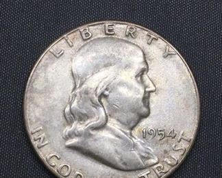 1954-D United States Franklin Silver Half Dollar - 90% Silver Coin from Estate