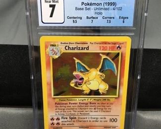CGC Graded 1999 Pokémon Base Set Unlimited #4 CHARIZARD Holofoil Rare Card - NM 7