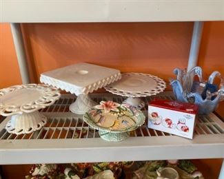 #22Milk Glass Cake Plates, art glass bowl