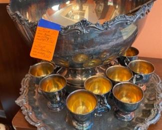#25Silver Plate Punch Bowl Set w/12 cups $150