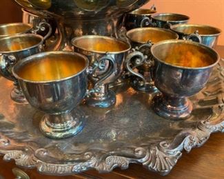 #25Silver Plate Punch Bowl Set w/12 cups $150
