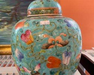 #36Ginger Jar, turquoise, 10"h  $46