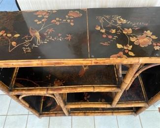 #77 Bamboo entry piece with chinoiserie throughout & 2 mirrors - 37"L x 1'D x 3 1/2"H    $295