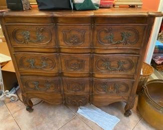 #86Three Drawer French Chest, 38.5"w  21"d x 34"h  $350