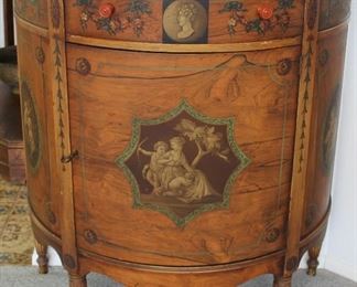 4. $400.00. French style demi lune commode/cabinet.
Brand: Johnson Handley Grand Rapids
34.5” X 32” X 16”