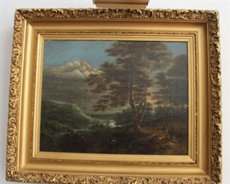 19. $500.00. Oil painting Hunters with dogs unsigned 24” X 29”