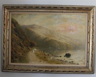 28. $6,000.00. Thaddeus Welch oil canvas of the Bolinas, CA area. Plein air style. See add'l photos for damage. 1902 signed T. Welch 32” X 44
Research pending