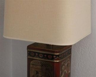 30. $50.00. . Lamp made from Tea tin 25”