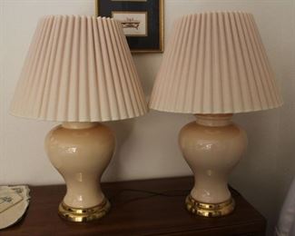 72. $125.00. Cream color glass lamps 25.5” height