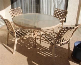 102. $50.00. Patio Table with 4 chairs poor chairs poor shape table 25” X 48” chairs 32” X 24” X 24”