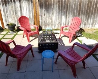 4 Red Hard Plastic Chairs $60.00
Firepit $75.00