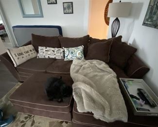 Raymour and Flanigan Large Brown Suede Style L Couch with ottoman