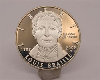 Yr: 2009-P
Origin: US
Denomination $1 Silver Commem
Series: Louis Braille
Located in: Chattanooga, TN
**Sold as is Where is**
