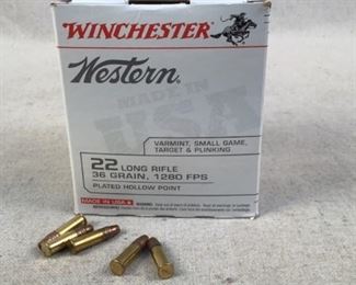 Mfg - (525) Winchester Western
Model - .22 LR ammo
Located in Chattanooga, TN
Condition - 1 - New
This lot contains one 525 round box of Winchester Western .22 LR ammunition. 36 grain plated hollow point 1280fps.
    