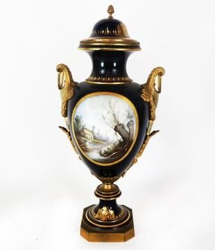 0154 SevresStyle Bronze Porcelain Covered Vase