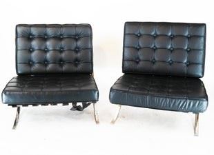 0728 Pair Black Chrome Barcelona Chairs