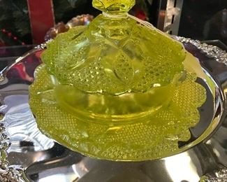Love this Westmoreland Vaseline Glass Covered Dish