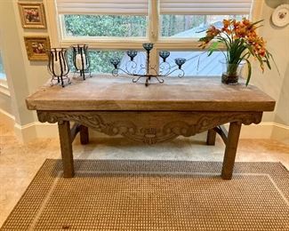 solid slab cypress hand carved farm table