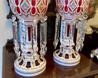 Pair of cut to clear/cranberry lusters