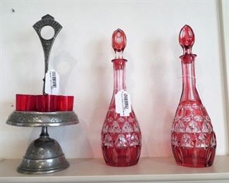 Bohemian Cut to Clear Pair of Decanters.