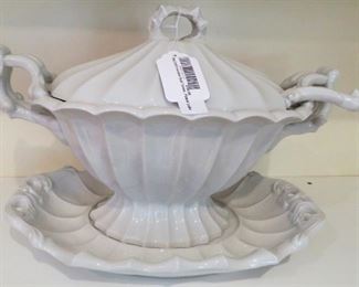 Exquisite antique white ceramic tureen.