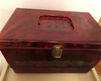 vintage box of buttons and notions