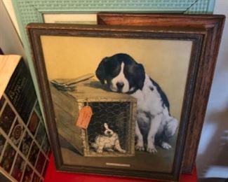 vintage books and framed art