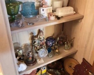 Owl collection, Taxidermy owl, pottery, etc