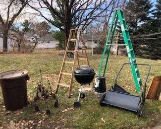 Yard tools, ladders, webber grill, more