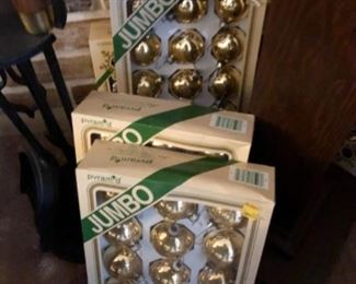 Large selection gold ball ornaments (6 boxes)