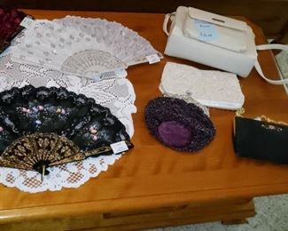 Lady's Folding Fans and Purses