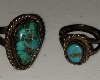 Two Native American Turquoise in Sterling Silver Rings
