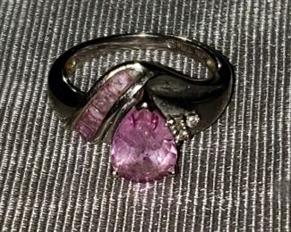10K Gold Pink Swoosh and Tear Stone Ring