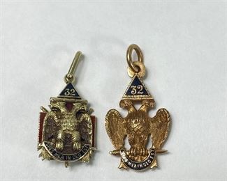 (2) 14K Gold Masonic Pendants 18.5g