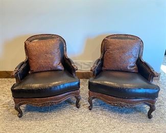 Pair of Leather Stickley Arm Chairs
