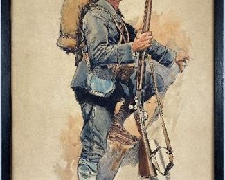 Maurice Mahut WWI Watercolor on Paper 1918