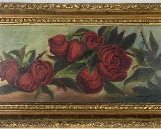  Antique Oil Painting On Canvas Floral Still Life