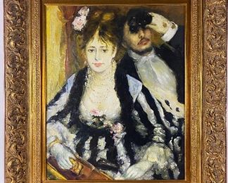Large Framed Oil Painting After Renoir La Loge