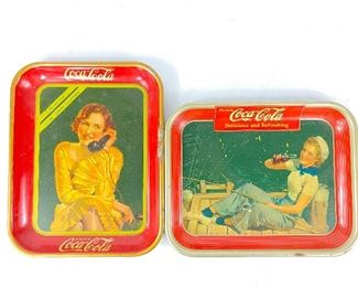 2 Vintage Coca-Cola Advertising Trays