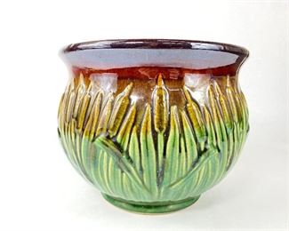 Arts & Crafts Cattail Majolica Pottery Planter
