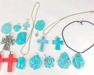 Lot Of Turquoise & Coral Pendants
