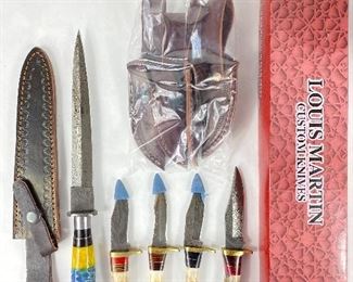 (5) Assorted Louis Martin Demascus Steel Knives